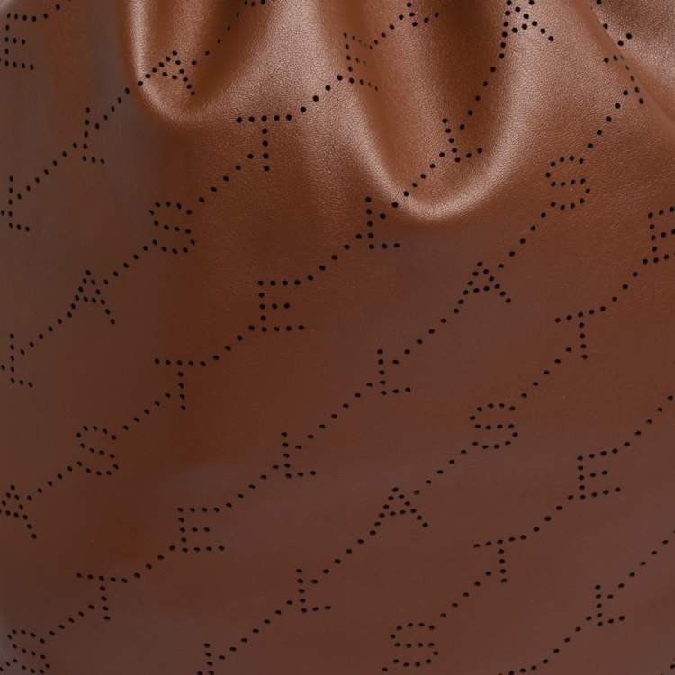 Pre Owned Stella McCartney Camel Logo Perforated Faux Leather Drawstring Backpack