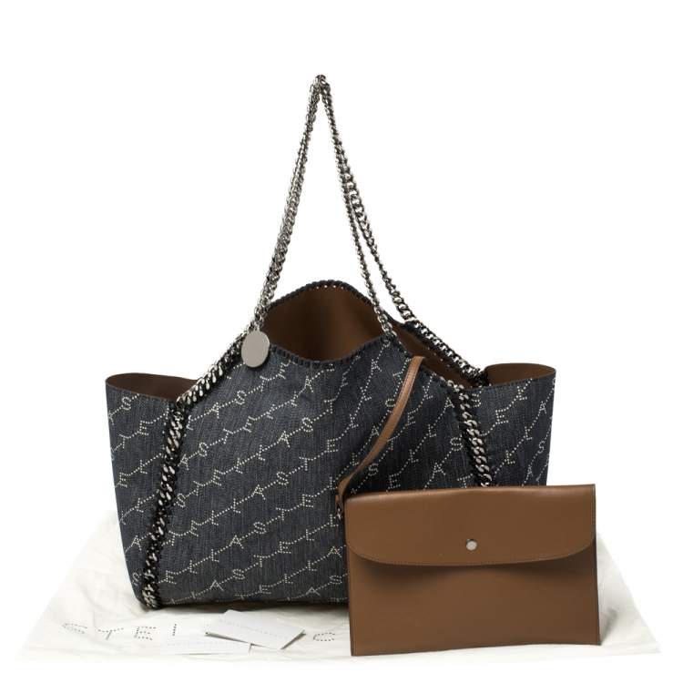 Pre Owned Stella McCartney Blue/Brown Monogram Fabric Falabella Reversible Tote 
