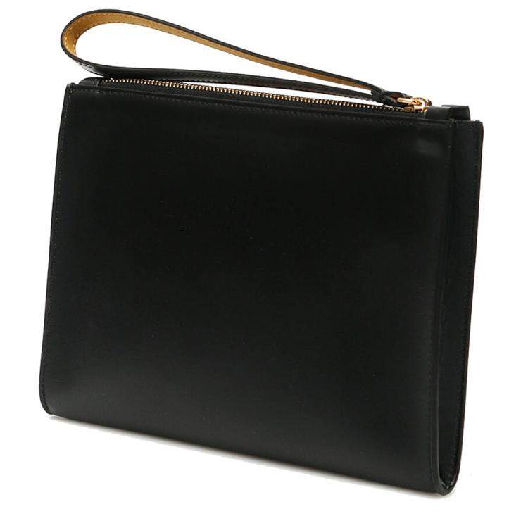 Pre Owned Stella McCartney Black Leather Flap Zip Logo Clutch