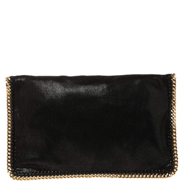 Pre Owned Stella McCartney Black Faux Leather Falabella Fold Over Clutch