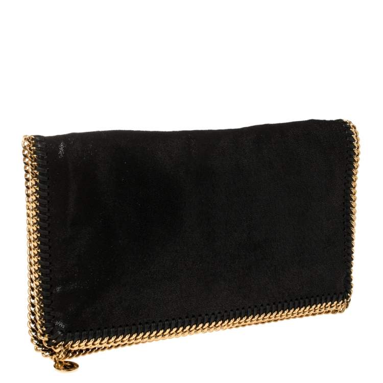Pre Owned Stella McCartney Black Faux Leather Falabella Fold Over Clutch