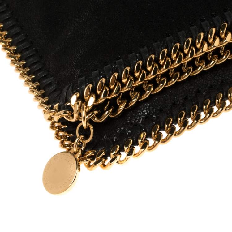 Pre Owned Stella McCartney Black Faux Leather Falabella Fold Over Clutch