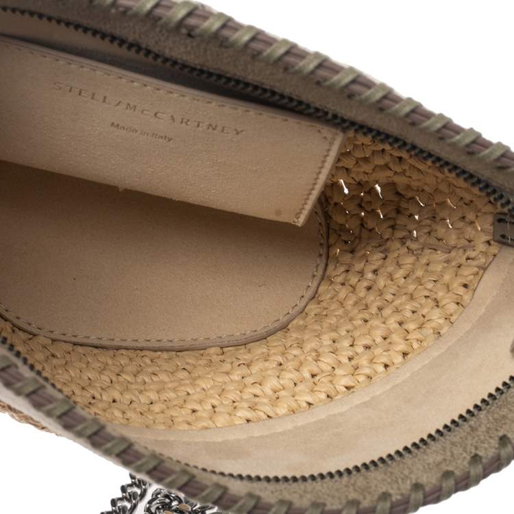 Pre Owned Stella McCartney Beige Faux Suede and Raffia Mini Falabella Shoulder Bag