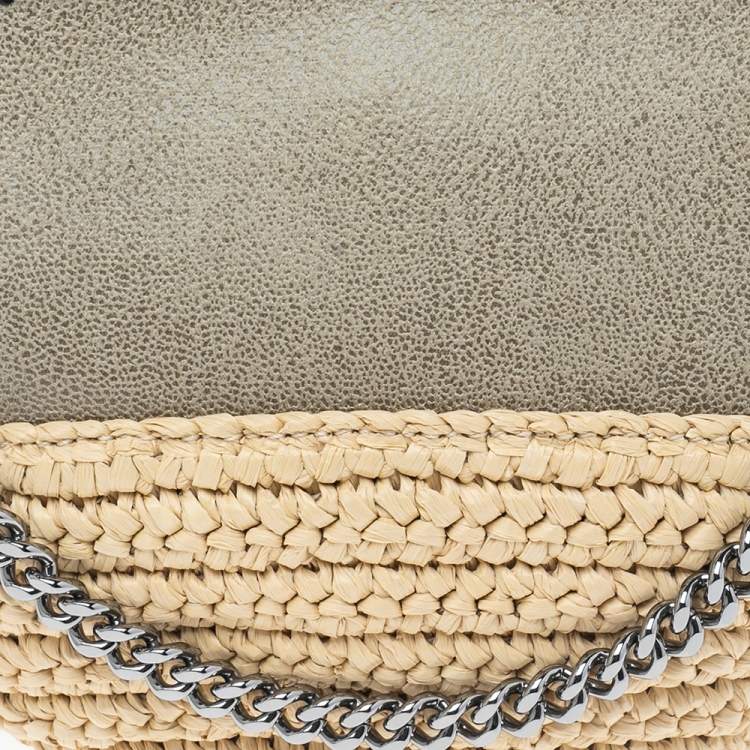 Pre Owned Stella McCartney Beige Faux Suede and Raffia Mini Falabella Shoulder Bag