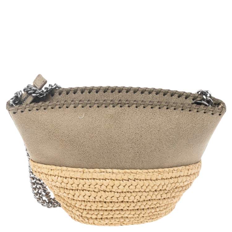 Pre Owned Stella McCartney Beige Faux Suede and Raffia Mini Falabella Shoulder Bag