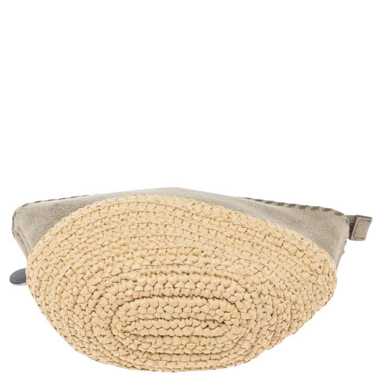 Pre Owned Stella McCartney Beige Faux Suede and Raffia Mini Falabella Shoulder Bag