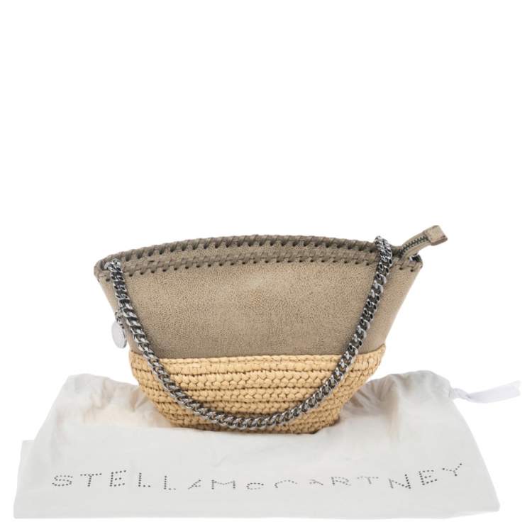 Pre Owned Stella McCartney Beige Faux Suede and Raffia Mini Falabella Shoulder Bag