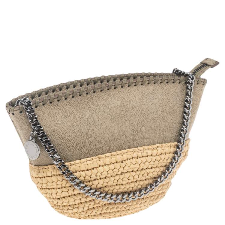 Pre Owned Stella McCartney Beige Faux Suede and Raffia Mini Falabella Shoulder Bag
