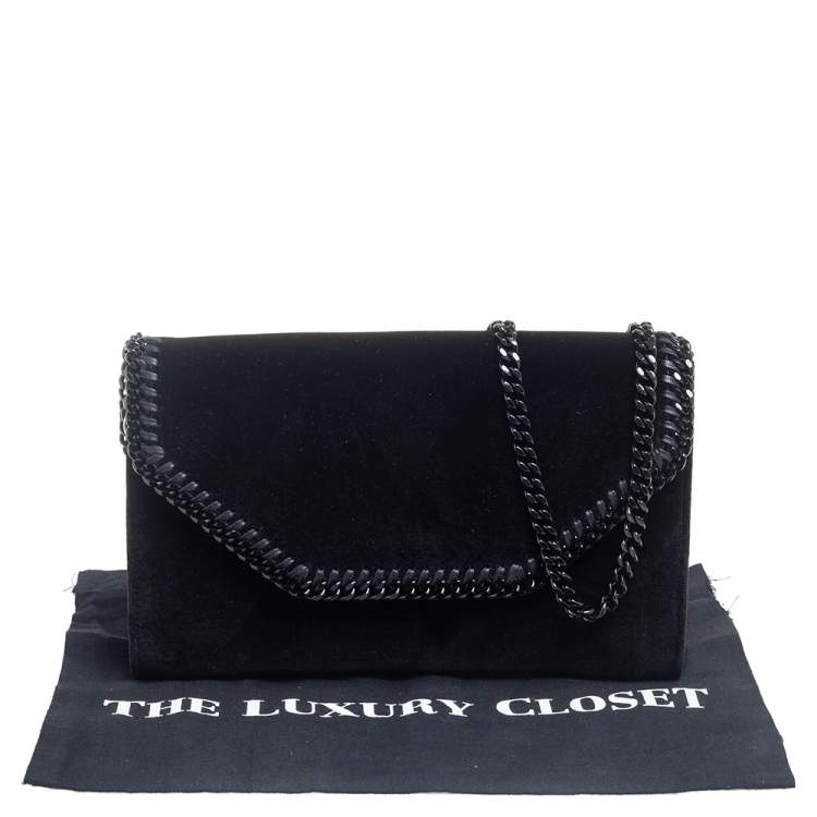 Pre Owned Stella McCartney Black Velvet Falabella Flap Shoulder Bag