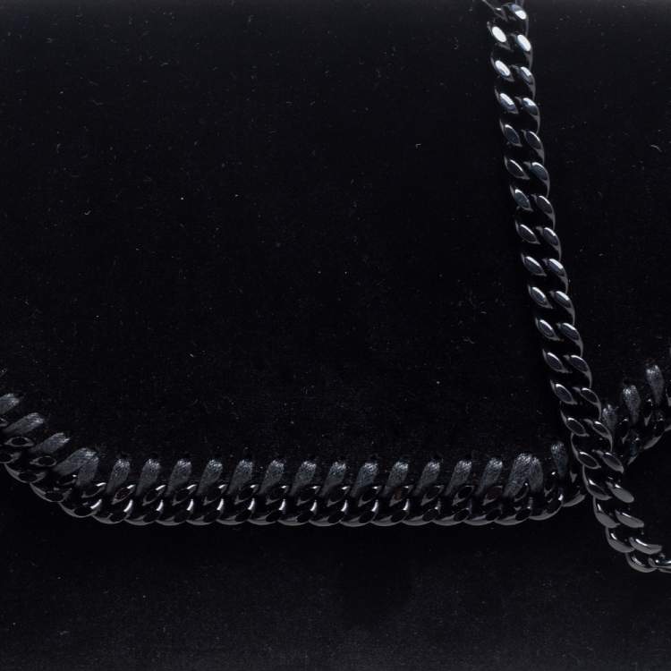 Pre Owned Stella McCartney Black Velvet Falabella Flap Shoulder Bag