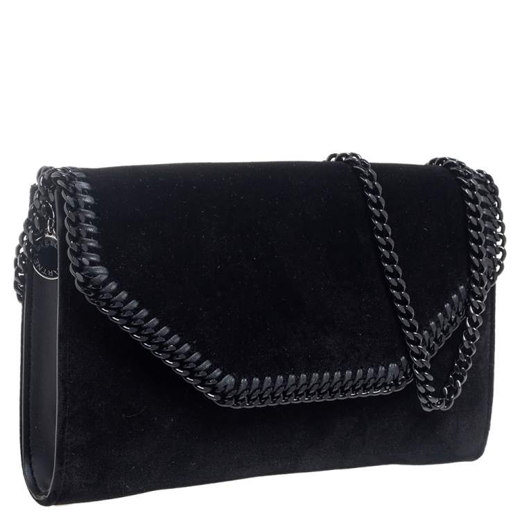 Pre Owned Stella McCartney Black Velvet Falabella Flap Shoulder Bag