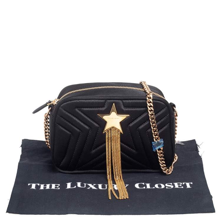 Pre Owned Stella McCartney Black Quilted Satin Stella Star Crossbody Bag