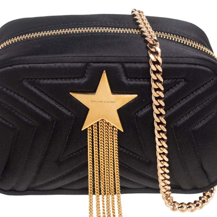 Pre Owned Stella McCartney Black Quilted Satin Stella Star Crossbody Bag