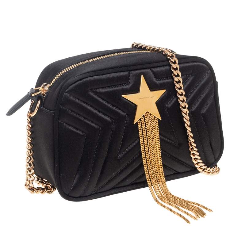 Pre Owned Stella McCartney Black Quilted Satin Stella Star Crossbody Bag