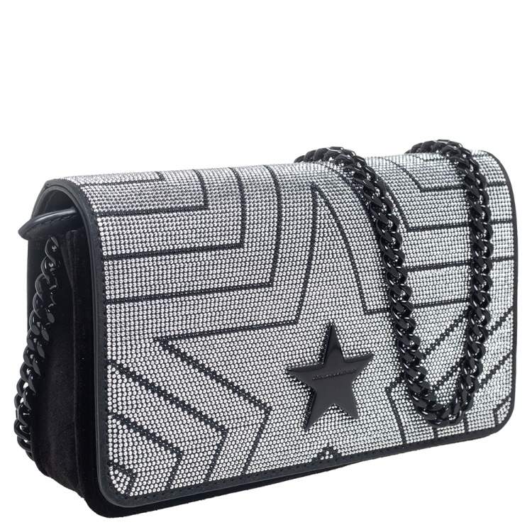Pre Owned Stella McCartney Black Quilted Velvet Studded Stella Star Crossbody Bag