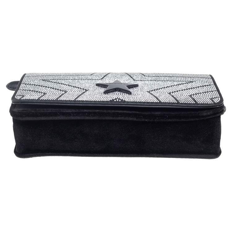 Pre Owned Stella McCartney Black Quilted Velvet Studded Stella Star Crossbody Bag
