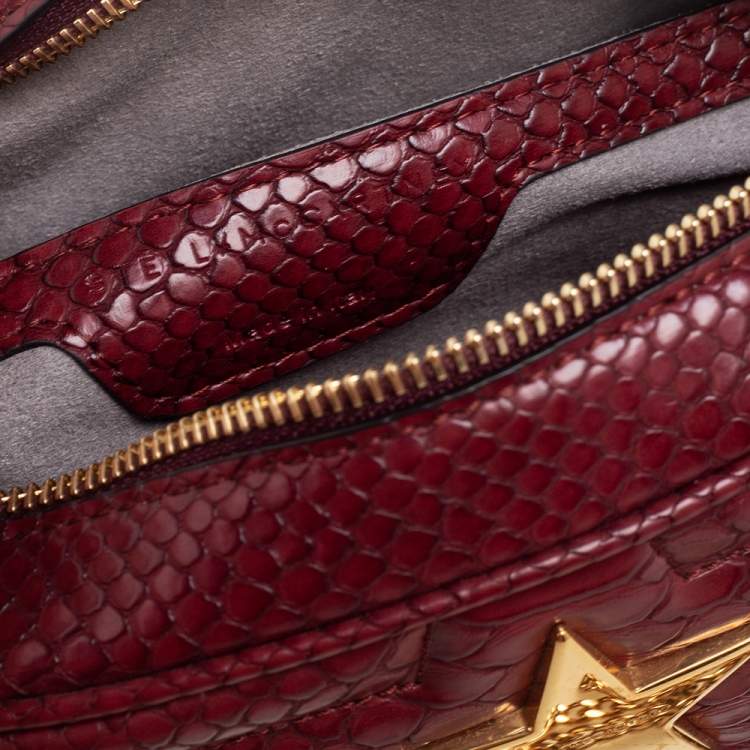 مملوكة مسبقًا Stella McCartney Burgundy Python Embossed Faux Leather Star Crossbody Bag