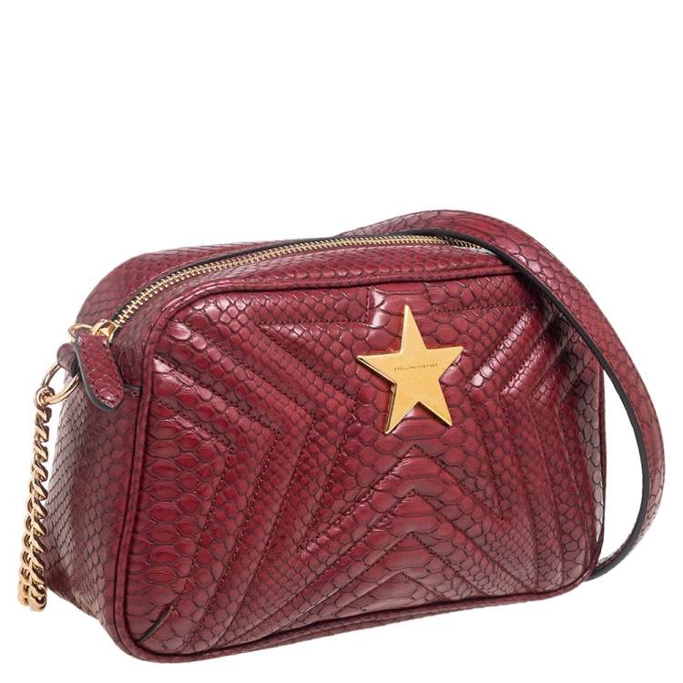 مملوكة مسبقًا Stella McCartney Burgundy Python Embossed Faux Leather Star Crossbody Bag