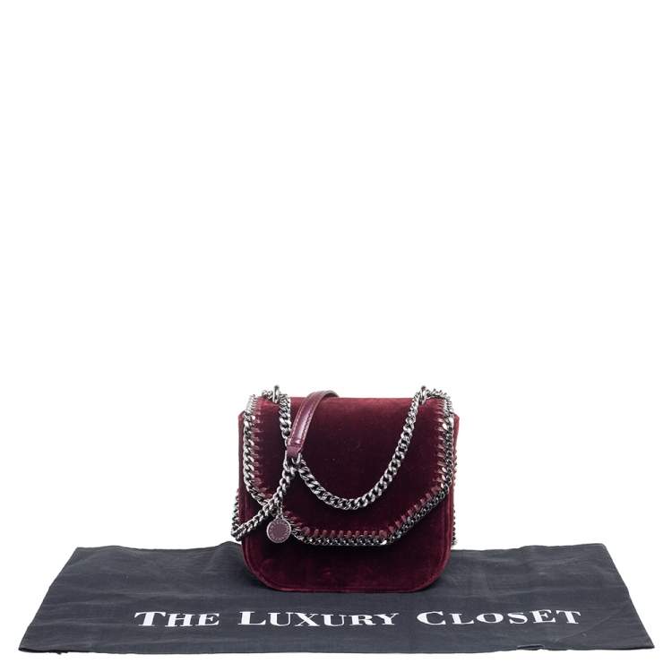 Pre Owned Stella McCartney Burgundy Velvet Falabella Box Shoulder Bag
