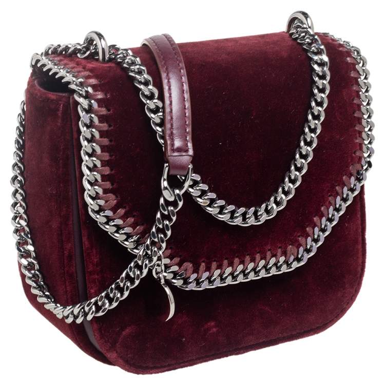 Pre Owned Stella McCartney Burgundy Velvet Falabella Box Shoulder Bag