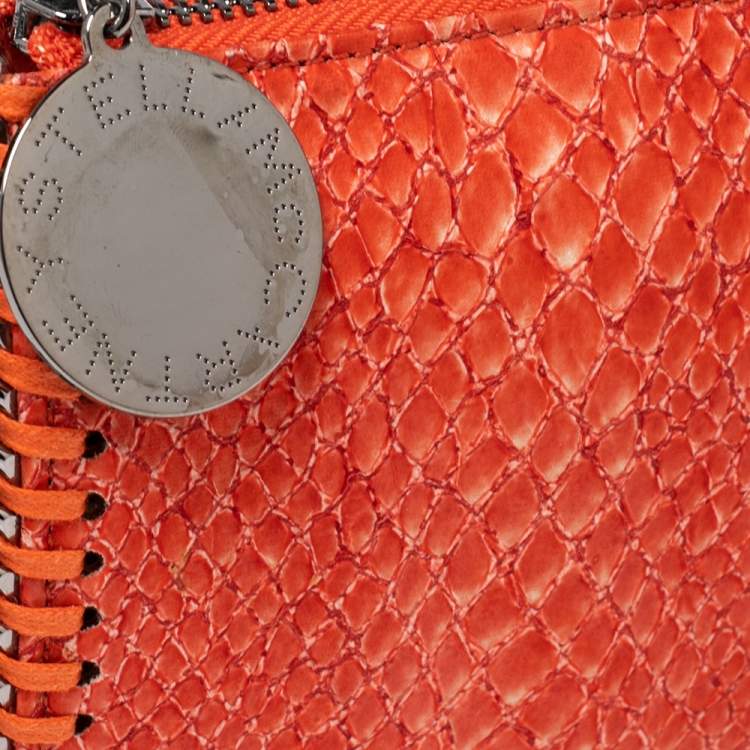 Pre Owned Stella McCartney Orange Faux Python Leather Zip Wallet