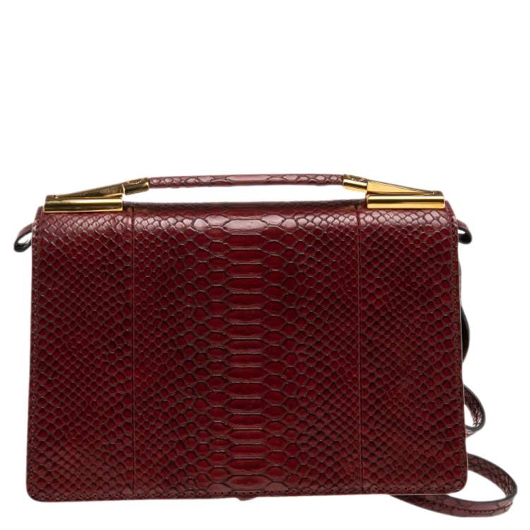 مملوكة مسبقًا Stella McCartney Burgundy Python Faux Leather Clutch 