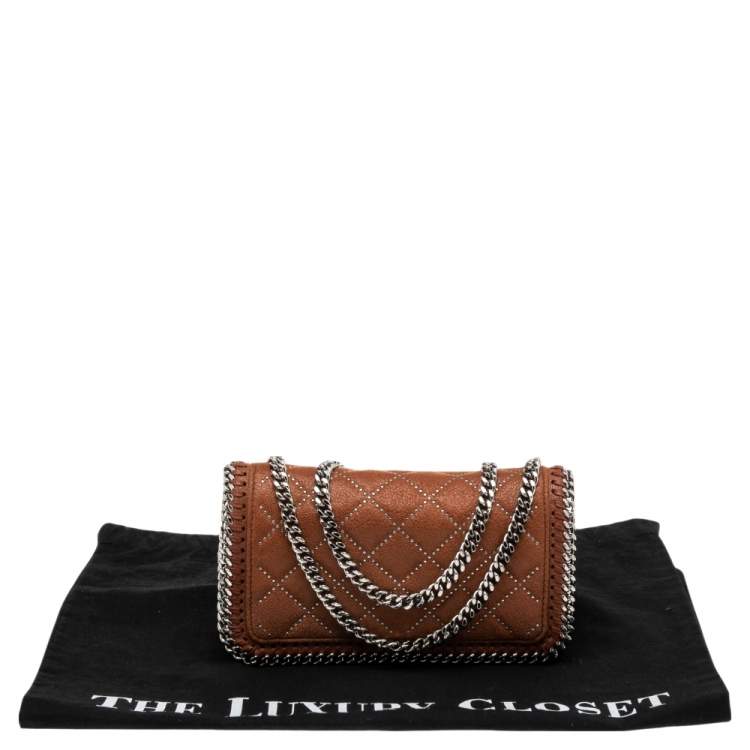 Pre Owned Stella McCartney Brown Quilted Faux Suede Studded Falabella Flap Shoulder Bag