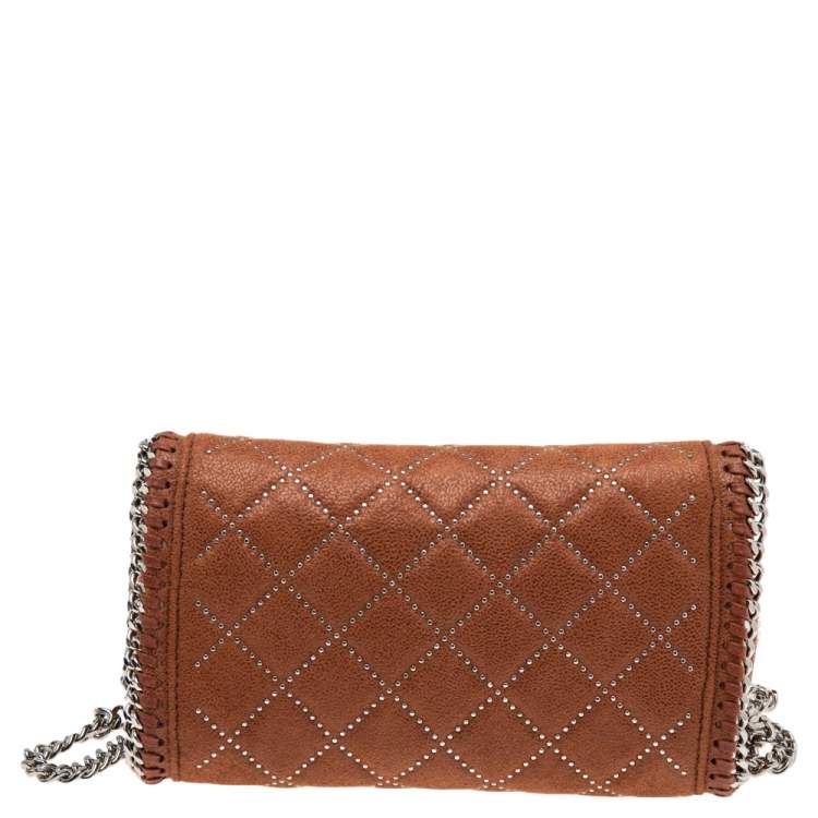 Pre Owned Stella McCartney Brown Quilted Faux Suede Studded Falabella Flap Shoulder Bag