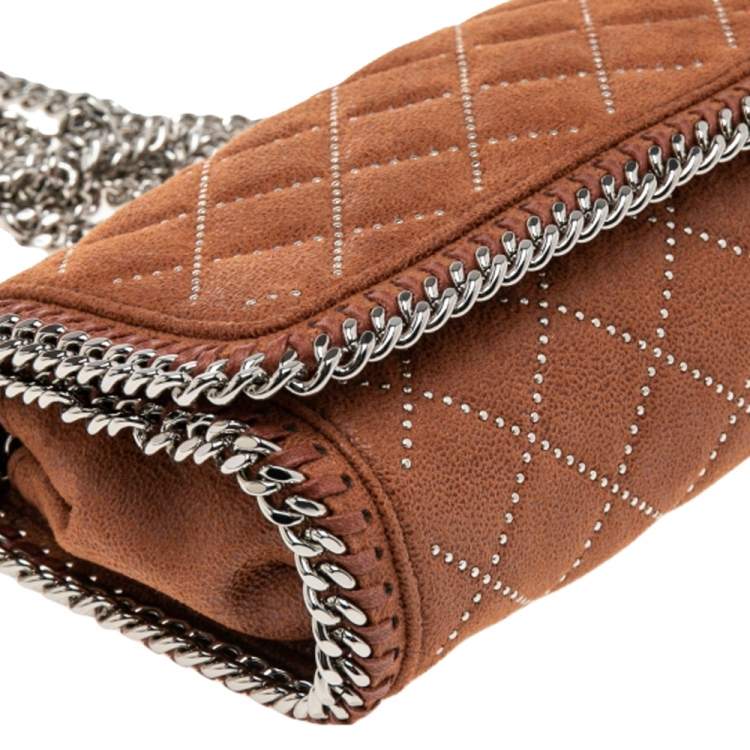 Pre Owned Stella McCartney Brown Quilted Faux Suede Studded Falabella Flap Shoulder Bag