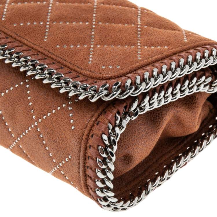 Pre Owned Stella McCartney Brown Quilted Faux Suede Studded Falabella Flap Shoulder Bag
