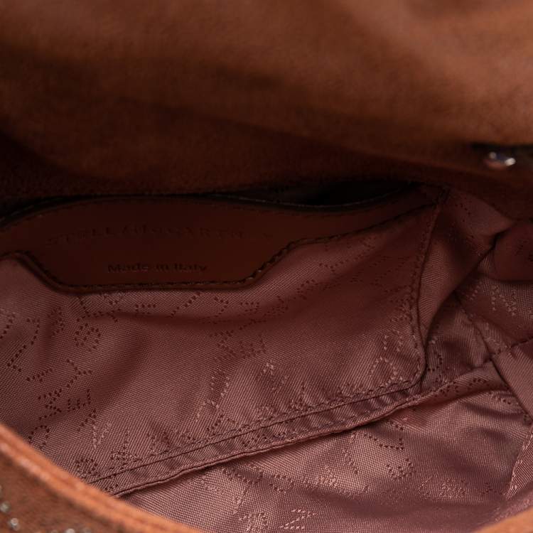 Pre Owned Stella McCartney Brown Quilted Faux Suede Studded Falabella Flap Shoulder Bag