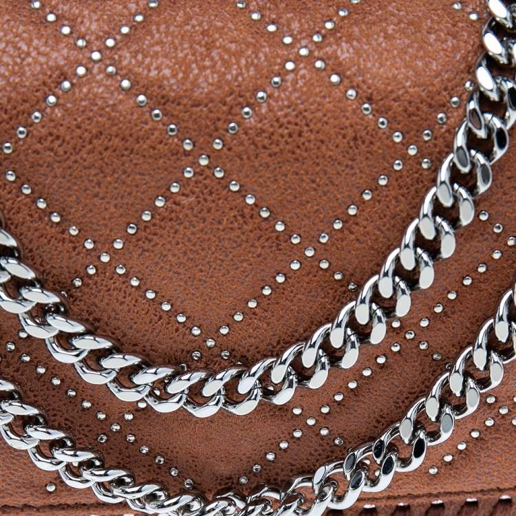 Pre Owned Stella McCartney Brown Quilted Faux Suede Studded Falabella Flap Shoulder Bag