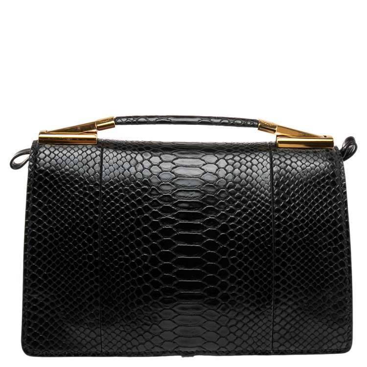 Pre Owned Stella McCartney Black Python Faux Leather Small Flo Shoulder Bag