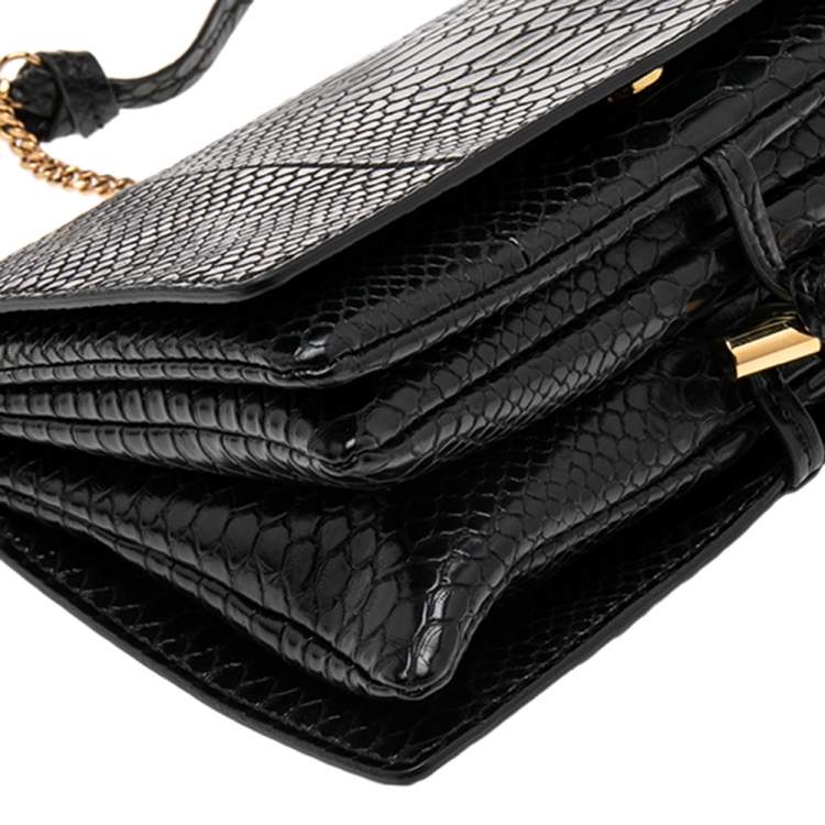 Pre Owned Stella McCartney Black Python Faux Leather Small Flo Shoulder Bag