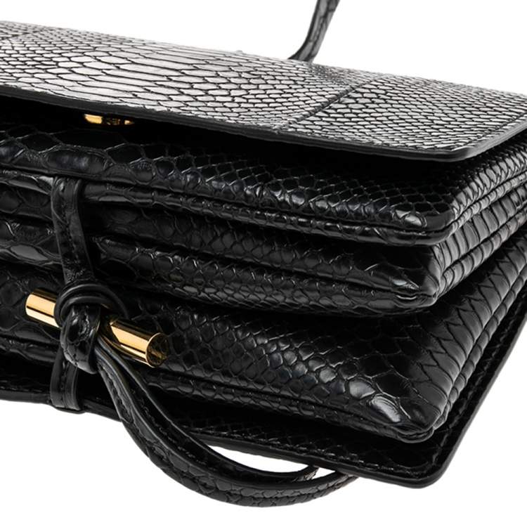 Pre Owned Stella McCartney Black Python Faux Leather Small Flo Shoulder Bag