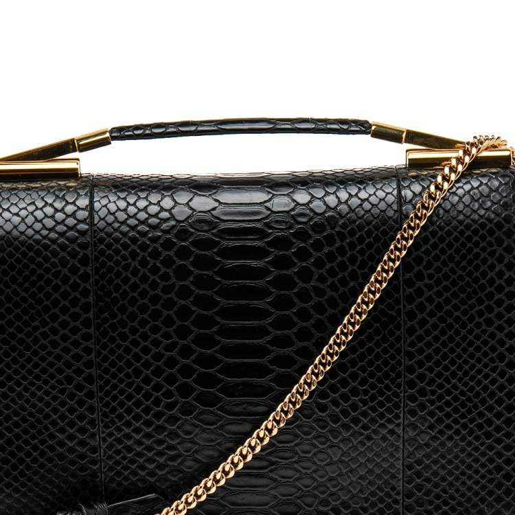 Pre Owned Stella McCartney Black Python Faux Leather Small Flo Shoulder Bag