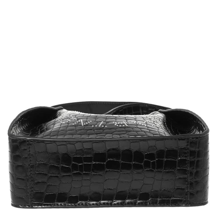 Pre Owned Stella McCartney Black Crocodile Embossed Faux Leather Logo Shoulder Bag 