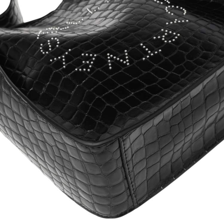 Pre Owned Stella McCartney Black Crocodile Embossed Faux Leather Logo Shoulder Bag 