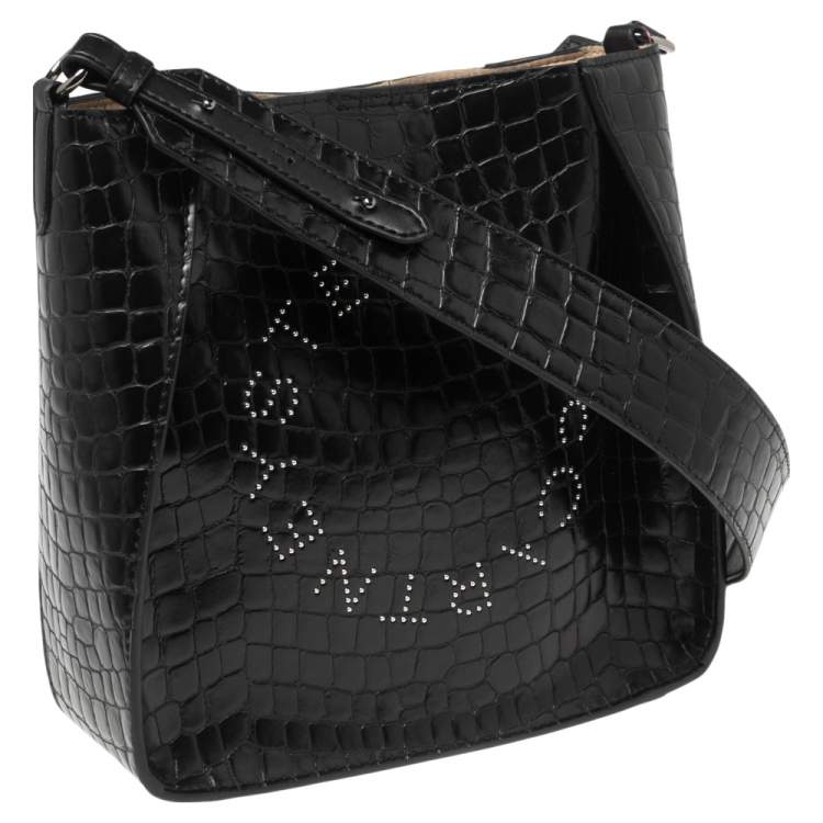 Pre Owned Stella McCartney Black Crocodile Embossed Faux Leather Logo Shoulder Bag 