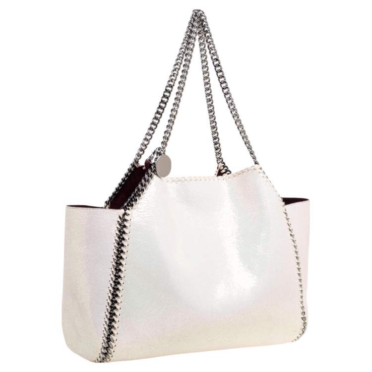 Pre Owned Stella McCartney White Iridescent Faux-Leather Reversible Tote 