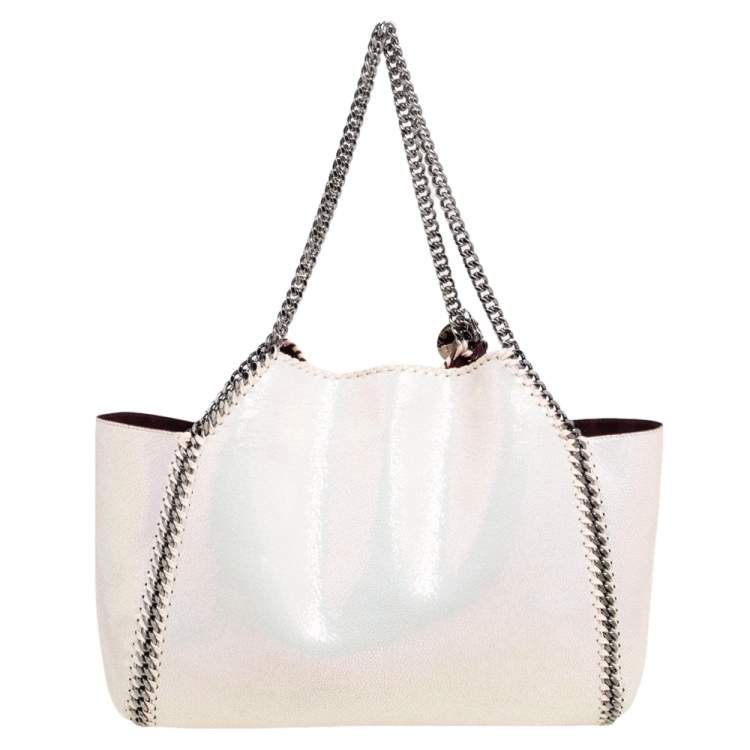 Pre Owned Stella McCartney White Iridescent Faux-Leather Reversible Tote 