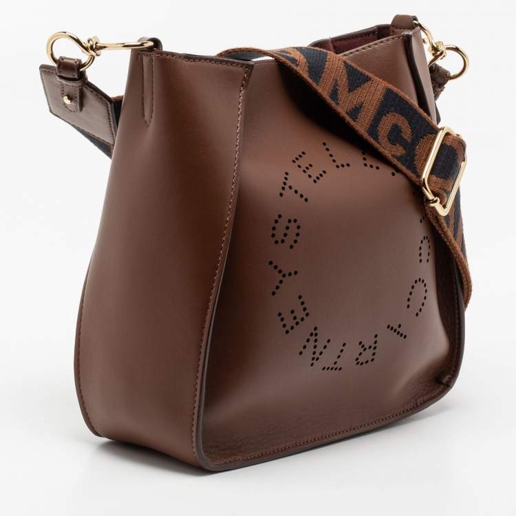 Pre Owned Stella McCartney Brown Faux Leather Stella Logo Crossbody Bag
