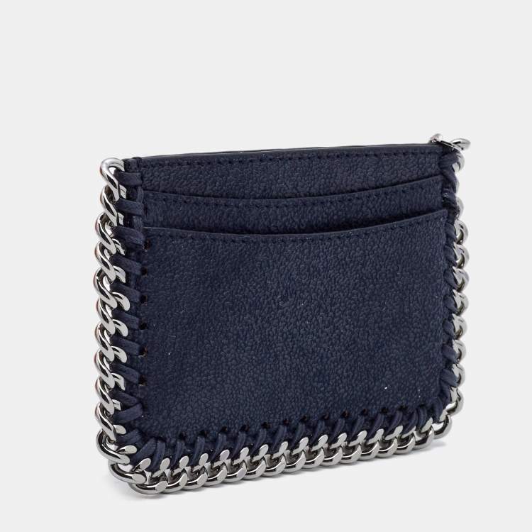 Pre Owned Stella Mccartney Navy Blue Faux Suede Falabella Cardholder