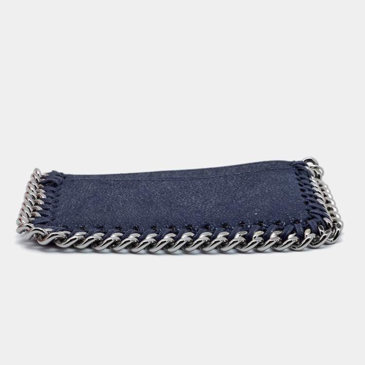 Pre Owned Stella Mccartney Navy Blue Faux Suede Falabella Cardholder