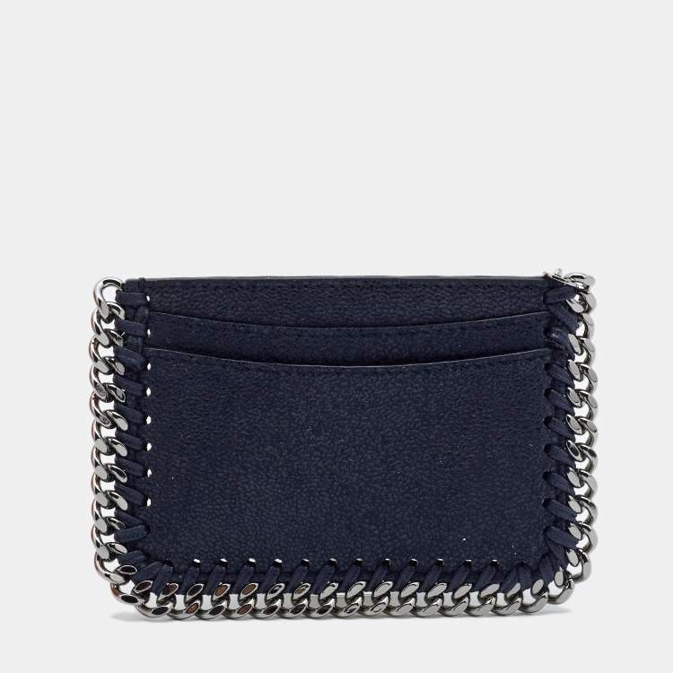 Pre Owned Stella Mccartney Navy Blue Faux Suede Falabella Cardholder