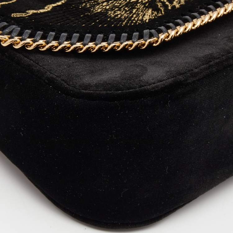 Pre Owned Stella McCartney Black Velvet Volcano Embroidered Mini Falabella Shoulder Bag