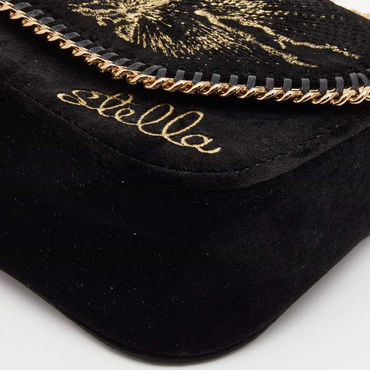 Pre Owned Stella McCartney Black Velvet Volcano Embroidered Mini Falabella Shoulder Bag