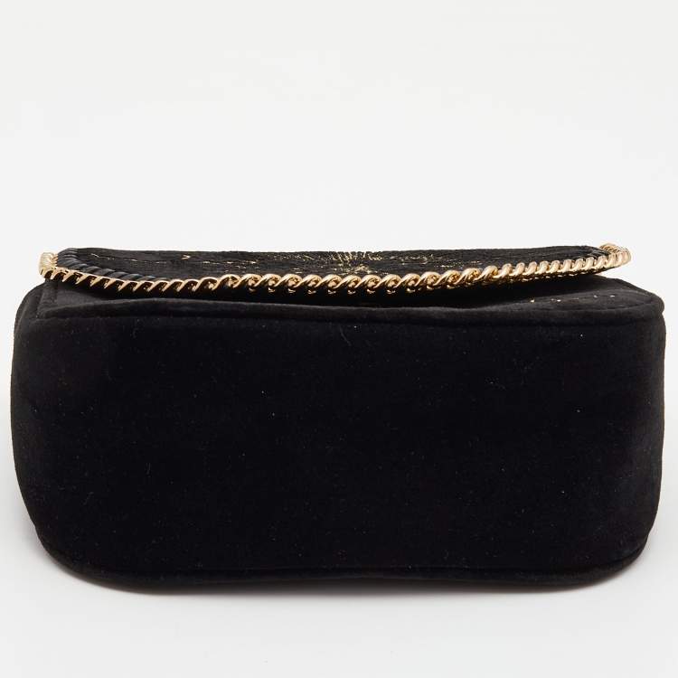 Pre Owned Stella McCartney Black Velvet Volcano Embroidered Mini Falabella Shoulder Bag