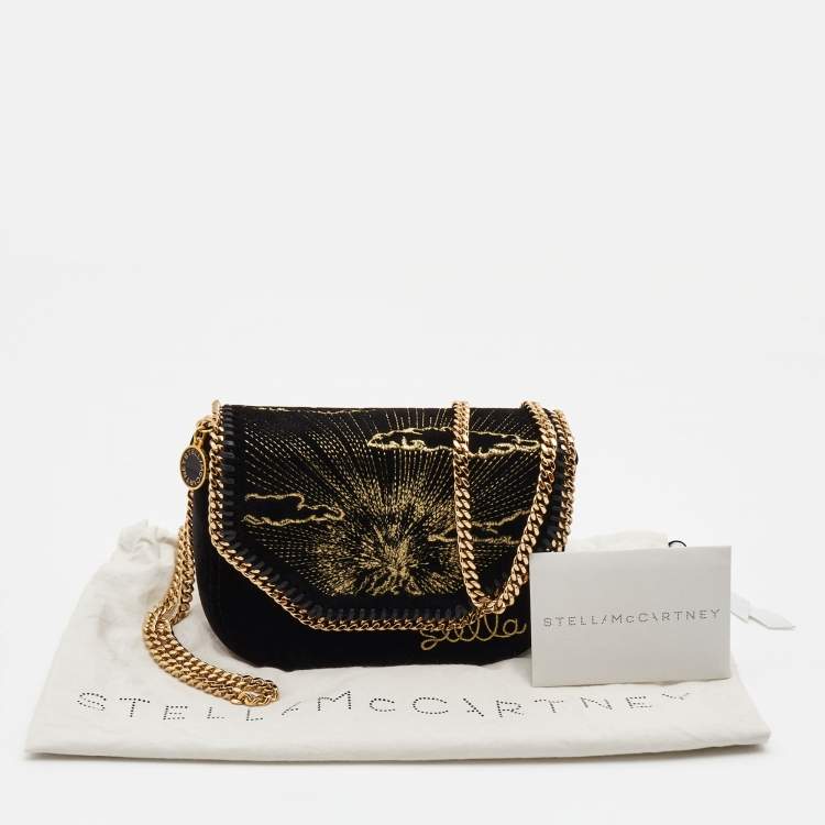 Pre Owned Stella McCartney Black Velvet Volcano Embroidered Mini Falabella Shoulder Bag