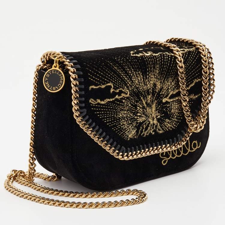 Pre Owned Stella McCartney Black Velvet Volcano Embroidered Mini Falabella Shoulder Bag